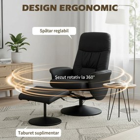 HOMCOM Fotoliu Relaxant cu Suport pentru Picioare, Reclinabil 145° cu Șezut Rotativ, cu 10 Puncte de Masaj, Negru | Aosom Romania