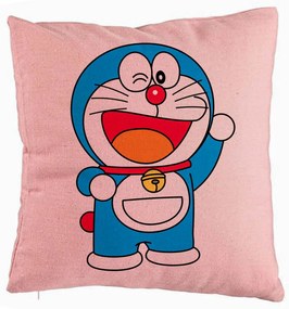 Perna Decorativa, Model copii Doraemon, 40x40 cm, Roz, Husa Detasabila, Burduf