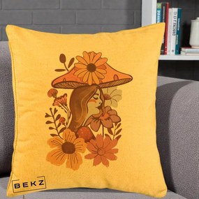 Perna Decorativa Fata Ciuperca Florala Boho, 40x40 cm, Galben, Husa Detasabila, Perna Inclusa, BEKZ®