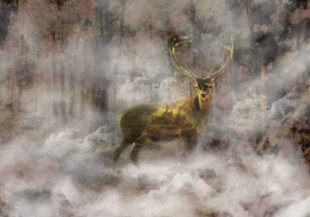 Fototapet - Cerb de aur  în pădurea cu ceață (152,5x104 cm), în 8 de alte dimensiuni noi