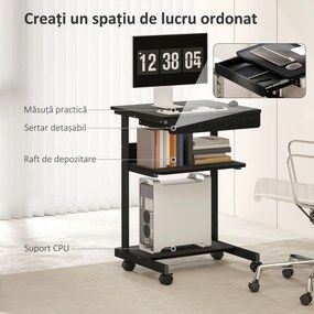 HOMCOM Birou PC cu Sertar Glisant și 2 Rafturi Deschise Negru | Aosom Romania