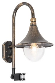 Lampă de perete exterioară auriu antic IP44 cu senzor de mișcare - Daphne