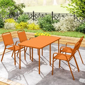 Outsunny Set de 4 Scaune de Grădină Stivuibile cu Spătar Înalt și Brațe, 56x66x91 cm, Maro Închis | Aosom Romania