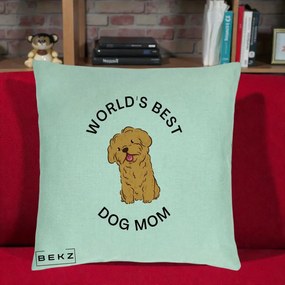 Cadou pentru Iubitorii de Caini - Perna Personalizata World's Best Dog Mom, 40x40 cm, Verde Menta, Husa Detasabila, Perna Inclusa, BEKZ®