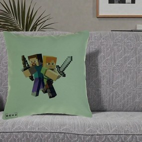 Perna Personalizata Minecraft Steve si Alex, 40x40 cm, Verde, Husa Detasabila, Perna Inclusa, BEKZ®