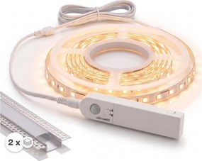 Set 1x bandă LED cu senzor FLEX LED/3,6W/4xAA, 2 m + 2x profil încastrat de 1 m