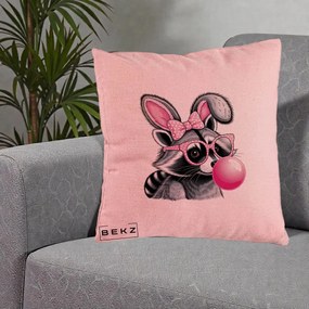 Perna Decorativa Raton cu Urechi de Iepure si Guma de Mestecat, 40x40 cm, Roz, Husa Detasabila, Perna Inclusa, BEKZ®