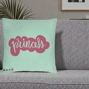 Perna Decorativa Princess Text Roz, 40x40 cm, Verde Menta, Husa Detasabila, Perna Inclusa, BEKZ®