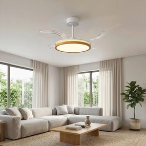 HOMCOM Ventilator de tavan cu lumină LED 80 W motor DC reversibil telecomandă 6 viteze temporizator Ø95 cm lemn natural | Aosom Romania