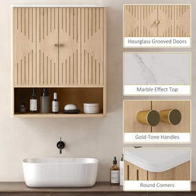 HOMCOM Dulap de Baie de Perete cu Raft Deschis și Uși Decorate Stejar | Aosom Romania