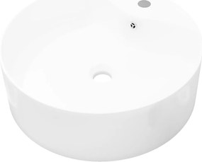 vidaXL Chiuvetă de baie din ceramică, orificiu robinet/preaplin, rotund, alb