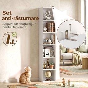 HOMCOM Bibliotecă Autoportantă și care Economisește Spațiu, 30x24x159 cm, Culoare Alb | Aosom Romania