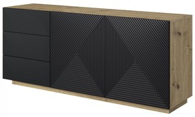 Comodă cu sertare și fațadă canelată Asha 167 cm - artisan / negru mat