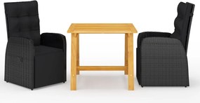 vidaXL Set mobilier de grădină, 3 piese, negru