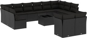 vidaXL Set mobilier de grădină cu perne, 13 piese, negru, poliratan