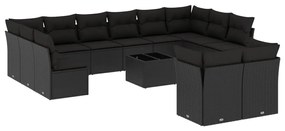 3218435 vidaXL Set mobilier de grădină cu perne, 13 piese, negru, poliratan