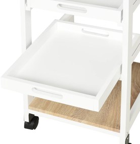 HOMCOM Căruț de servire căruță de bucătărie pe roți 2 tavane detașabile, sertar, raft stejar deschis lemn de pin alb | Aosom Romania