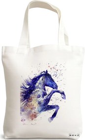 Sacosa de Panza pentru Cumparaturi, Geanta Tote, model Watercolor Horse, 38x34.5 cm, Alba, BEKZ®