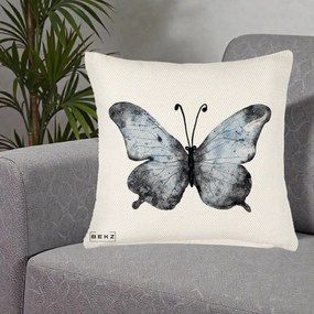 Perna Decorativa Fluture Acuarela Albastru-Gri, 40x40 cm, Crem Reliefat, Husa Detasabila, Perna Inclusa, BEKZ®