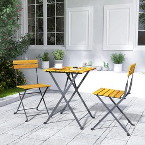 Outsunny Set bistrou de grădină 3 piese cu 2 scaune și masă de cafea din lemn de acacia și oțel efect lemn natural | Aosom Romania