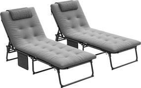 Outsunny Set de 2 șezlonguri pliabile cu spătar reglabil 4 poziții - pernă pentru cap și saltea groasă | Aosom Romania