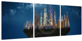 Tablou - Metropola plutind în spațiu (cu ceas) (90x30 cm)