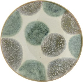 Set 4 farfurii mici din ceramică natur, pictate manual cu pete artistice în verde și maro, „Bethany", 13,5 x 2,5 cm