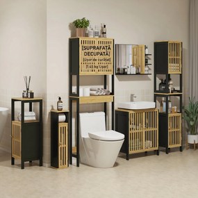 HOMCOM Dulap Baie cu Economie de Spațiu, Dulap Deasupra Toaletei cu 2 Uși și Raft Deschis, 60x21,5x172 cm, Lemn Natural | Aosom Romania