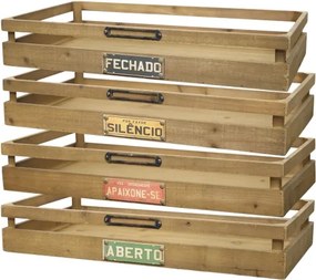 Set 4 tăvi din lemn cu mânere metalice și plăcuțe cu text, "Tienda"