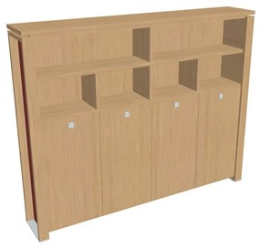 Dulap înalt pentru haine Verno+ S 260 x 46 x 210 cm, cu rafturi, stejar deschis / roșu