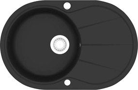 vidaXL Chiuvetă de bucătărie din granit cu o cuvă, negru, oval