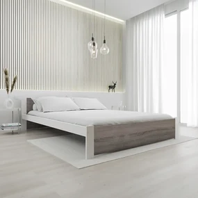 Pat dublu Culoare alb/stejar trufa, IKAROS 140 x 200 cm Saltele: Cu saltele Coco Maxi 20 cm, Somiera pat: Fara somiera