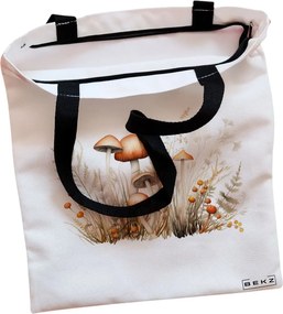 Sacosa de Panza pentru Cumparaturi, Geanta Tote, Colorful Mushrooms 12, Cu fermoar, 38x34.5 cm, Alba, BEKZ®