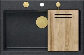 Statie de lucru incastrata cu dozator sapun Quadron Unique Marc negru diamant - auriu 76x50 cm