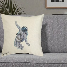 Perna Decorativa Astronaut Acuarela Zbor, 40x40 cm, Ecru, Husa Detasabila, Perna Inclusa, BEKZ®
