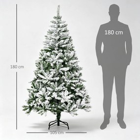 HOMCOM Brad de Crăciun Artificial Înzăpezit cu 750 Ramuri, Bază din Oțel, Plastică, 105x105x180 cm, Verde | Aosom Romania