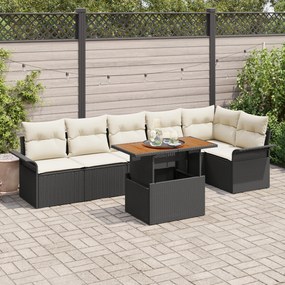 vidaXL Set de grădină cu 7 piese, perne, rattan sintetic, acacia