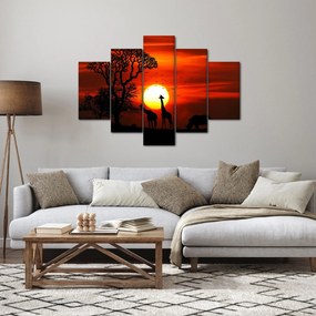 Tablou - Siluete animalelor la apus de soare (150x105 cm)