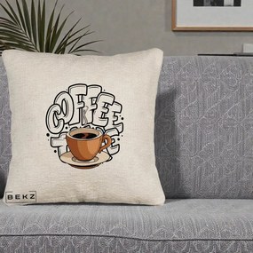 Perna Personalizata COFFEE cu Cana, 40x40 cm, Bej Canapea, Husa Detasabila, Perna Inclusa, BEKZ®