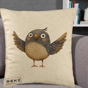 Perna Decorativa Pasare cu Aripi Intinse, 40x40 cm, Bej, Husa Detasabila, Perna Inclusa, BEKZ®