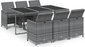 vidaXL Set mobilier de grădină cu perne, 7 piese, gri, poliratan