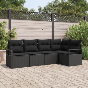 Set de 5 Piese Canapea de Grădină cu Perne Negru Poliratan