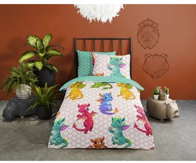 Lenjerie de pat pentru copii din bumbac pentru pat de o persoană, extinsă 140x220 cm Dragons – Good Morning