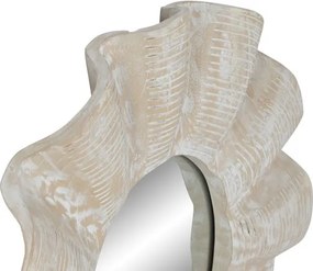 Oglindă decorativă sculptată, stil rustic vintage, culoare alb decapat, din lemn de tec, „Carved White”