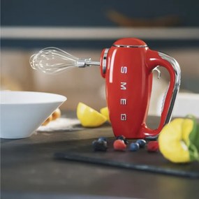 Mixer manual SMEG 50's Style HMF01RDEU, 250 W, 9 viteze, Functie Turbo, Afisaj LED, Timer, Accesorii, Rosu