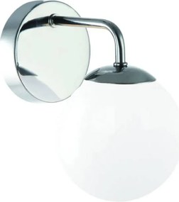 Aplica de perete baie, metal cromat cu glob de sticla alba Bao IP44