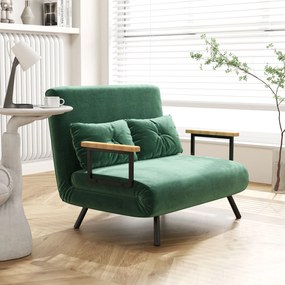 HOMCOM Canapea Pat de 2 Locuri cu Spătar Reglabil pe 5 Nivele, Canapea Pat Pliabilă cu 2 Perne, 102x73x81 cm, Verde | Aosom Romania