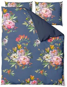 Lenjerie de pat din bumbac satinat pentru pat dublu Bonami Selection Floret, 200 x 220 cm, albastru marin