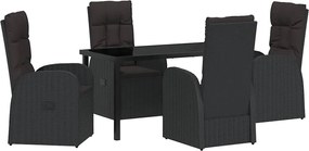vidaXL Set de masă pentru grădină cu pernă 5 pcs Negru poliratan