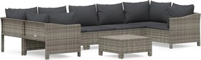 vidaXL Set mobilier de grădină cu perne, 8 piese, gri, poliratan